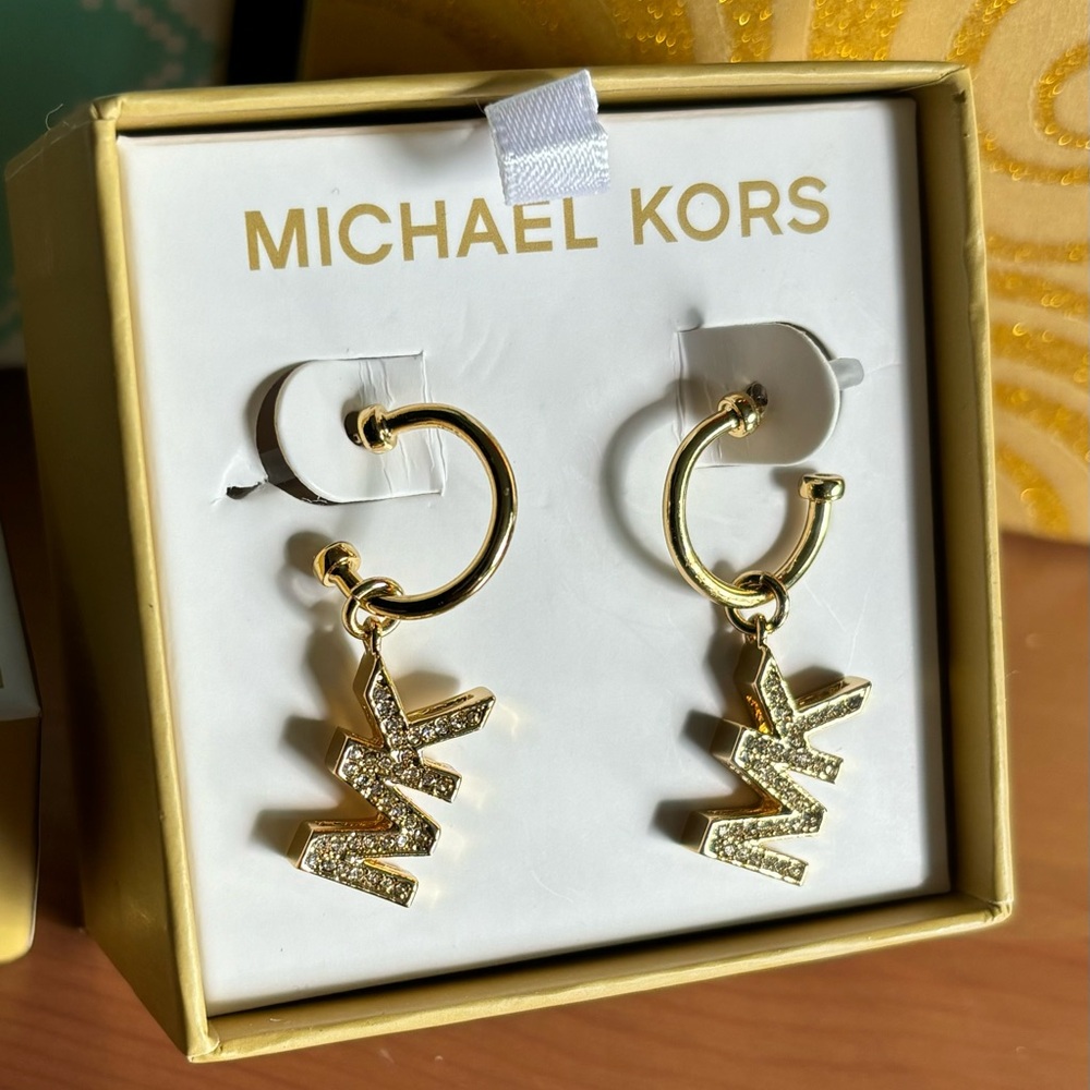 Michael Kors Gold Tone Pave Dangling Earrings
